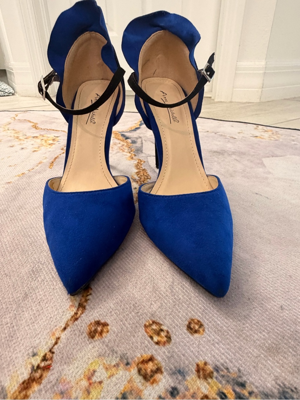Anne Michelle Cobalt Blue Pointed-Toe Ankle-Strap Heels